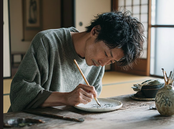 天草の白磁に絵付けをする体験